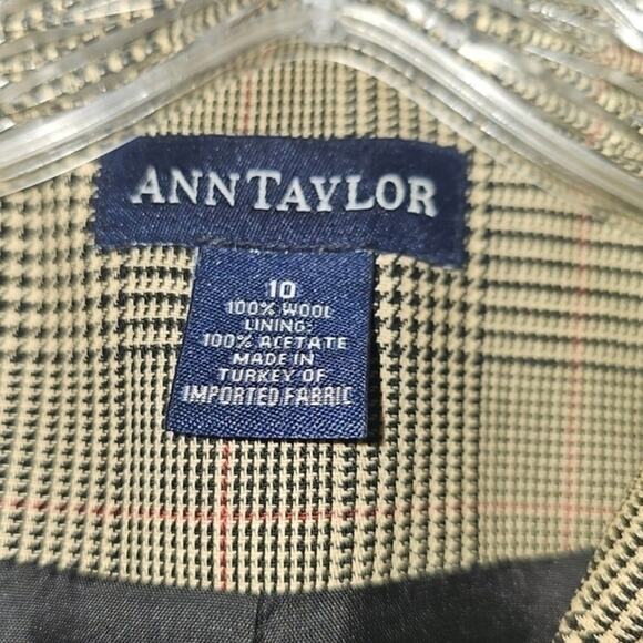 Ann Taylor Women's Plaid Blazer Jacket 3 button closure Wool Brown Size 10 - Picture 4 of 8
